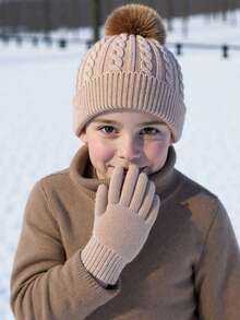 3 件套儿童冬帽套装，保暖针织帽配围巾和手套，适合秋冬户外活动 - 彩色 - 查看 3