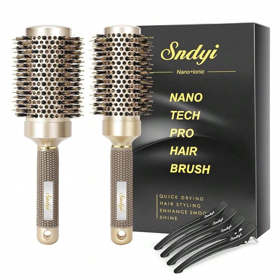 Nano Thermal Ceramic & Ionic Tech Round Hair Brush With Boar Bristles, Professional Barrel Brush For Styling, Curling And Straightening, 2 Pack - 1,7 & 2,1 inch (Gói 2) - Xem 1