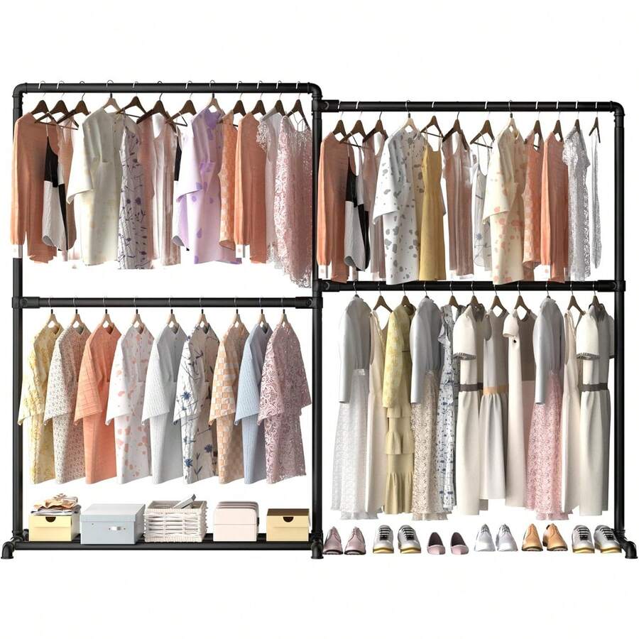 Clothes Rail For Bedroom, Clothing Rails Heavy Duty Clothes Racks For Hanging Clothes, Black - por defecto - Ver 1