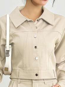 Conjunto de 2 piezas para mujer estilo formal unicolor de moda ligero para uso casual o diario - Beis - Ver 3
