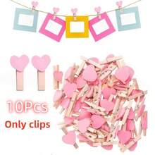 10pcs Red Heart Clips, Wooden Love Heart Shaped Clothespins For Photo Paper Notes Memo Clips, Mini Clothespins For Home Wedding Decoration Stationery