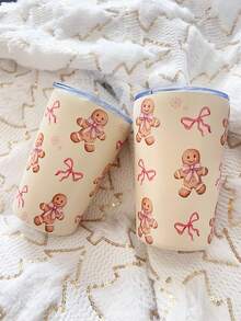 BENNY 350ml/12oz-Christmas Coffee Tumbler , Cute Gingerbread Man Pattern With Snowflakes & Bow Design, Leak-Proot Slide Lid, Insulated Travel Mug For Xmas Gift, Office & Home Use -Festive Holiday Cup,Merry Xmas Theme Insulated Mug-Merry Christmas-Christmas Decorations - Gingerbread Man - View 7