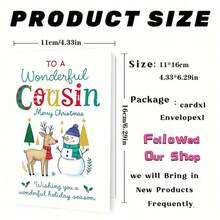 1pc Festive Christmas Card For Cousin - "To A Wonderful Cousin Merry Christmas" Greeting With Reindeer, Snowman & Holiday Decorations - Perfect Family Gift For Winter Celebrations, Holiday Greeting Card|Playful Design|Paper Christmas Card, Christmas Cards