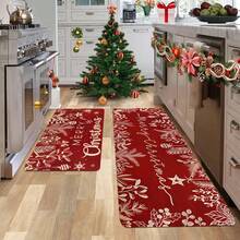 1/2 pezzi Tappeti da pavimento natalizi, sfondo rosso classico con decorazioni di rami e motivi floreali, decorazione per atmosfera natalizia, tappeti da cucina, decorazione per la stanza, perfetti per sala da pranzo, corridoio, bagno, camera da letto e ingresso - Multicolore - Visualizzare 2