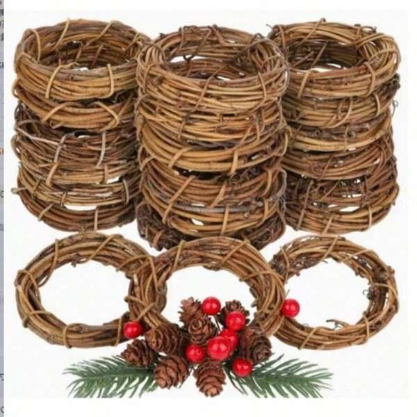 1/5 pièces Couronne ronde, couronne marron en rotin, plantes artificielles en imitation de bois rond, guirlande de branches artificielles pour l'automne, la récolte, Thanksgiving, DIY, décorations, mariages, anniversaires, maison, décoration murale, décoration de porte, guirlande de Noël, décoration de maison, décorations de Noël, décoration de chambre