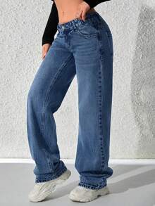 Women's Casual Straight Leg Jeans, Suitable For All Seasons, Suitable For Daily Outings, Back To School Season, Back To School Season, Rural Concerts, Parties - 藍色 - 查看 6