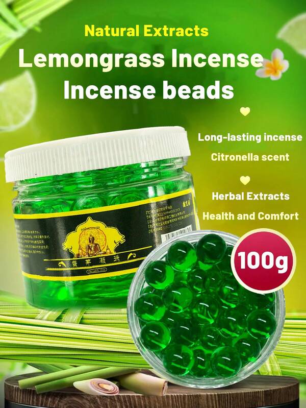 100g, Perlas aromáticas de hierba de limón, perlas de gel de hierba de limón, extracto de plantas, aroma fragante, fórmula suave, protección invisible, duerme bien, sin fuego, sin electricidad, adecuado para interiores, exteriores, baños y otras escenas