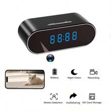 WiFi Security Camera Clock With 1080P HD Night Vision, Motion Detection Alarm, Loop Recording, 2.4GHz WiFi, USB Powered And Lithium Battery Backup, Remote Live View And Siren Alarm - Easy To Install For Home, Office, Warehouse Monitoring, Portable Smart Security Camera With Digital Clock Display, 2600mAh Battery, Ideal For Indoor Monitoring - 黑色 - 查看 4
