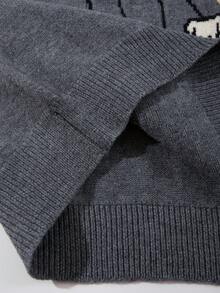 男士休闲宽松狗狗图案印花圆领毛衣，街头风，宽松版型，百搭，适合春、秋、冬三季，长袖上衣 - 灰色 - 查看 8