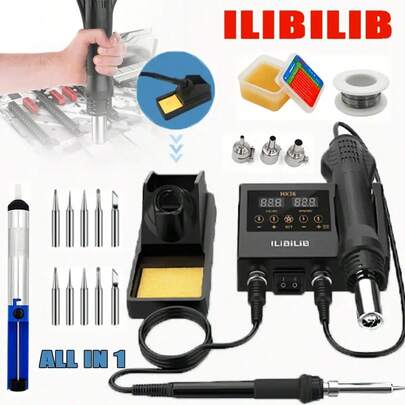 ILIBILIB 23in 1 600W Soldering Station, 2-In-1 SMD Hot Air Rework And Soldering Iron With Celsius And Fahrenheit Conversion, Digital Temperature Calibration, And Sleep Function Kit