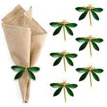 4/6/12/20/24pcs Elegant Dragonfly Napkin Rings - Deep Green And Gold Embellished Tabletop Decoration, Suitable For High-End Party Decoration In Formal Occasions, Weddings, And Restaurants. Match With Napkins, Placemats, Table Flags, Natural Inspiration Design, Metal Crafts, Dining Table Accessories, Christmas Decoration Supplies