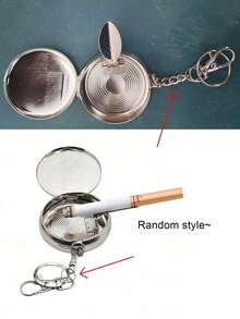1PC Mini Cigarette Ashtray With Key Chain Smoking Accessories Stainless Steel Portable Round Shaped Silver Cigarette Supplies(Random Pattern)(Keychain Random) - Silver - View 10