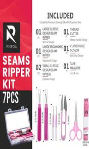 Seam Ripper Kit 7 Pcs - 1 Large, 1 Ergonomic, 2 Small Seam Rippers, Thread Cutter, Scissor, Measuring Tape - Sewing Accessories For Notions Quilting Crafts - 白色 - 查看 2
