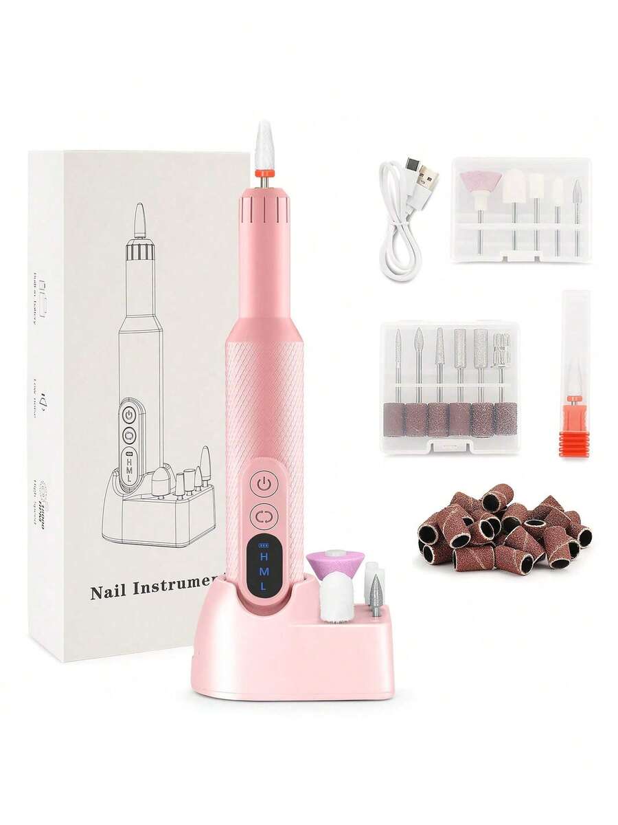 Cordless Electric Nail Drill, Rechargeable Nail File Kit For Gel & Acrylic Nails, Manicure Pedicure At Home/Salon, Perfect Gift For Women & Daily Essentials - Pink - View 1