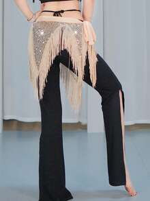 优雅的肚皮舞亮片流苏臀巾，适合女性东方舞练习和舞蹈配饰 - 彩色 - 查看 6
