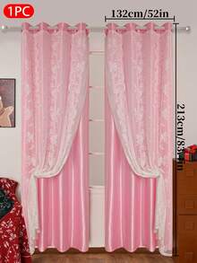 1 pieza Cortina de encaje transparente de doble capa de unicolor, 100% poliéster con diseño de anillos superiores, que filtra la luz y ofrece privacidad, adecuada para dormitorio, sala de estar, balcón y otras habitaciones - Multicolor - Ver 9