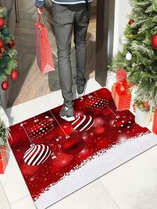 1/2 pièces Paillasson de Noël joyeux - Tapis de sol conçu avec flocons de neige et cloche rouge, en polyester lavable en machine, convient pour une utilisation intérieure/extérieure, parfait pour les entrées, les chambres à coucher et la décoration de la maison