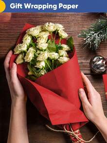 1 Roll Red Gift Wrapping Paper, Solid Kraft Paper, 15 Inches X 394 Inches, DIY Gift Wrap, Suitable For Birthday Gifts, Christmas Decorations, Family Gatherings, Wedding Decorations, Thin Paper, Bouquets, Gift Packaging, Floral Packaging, Poster Boards, Crafts, Valentine's Day Gift Wrap, New Year Decorations. - Multicolor - View 6