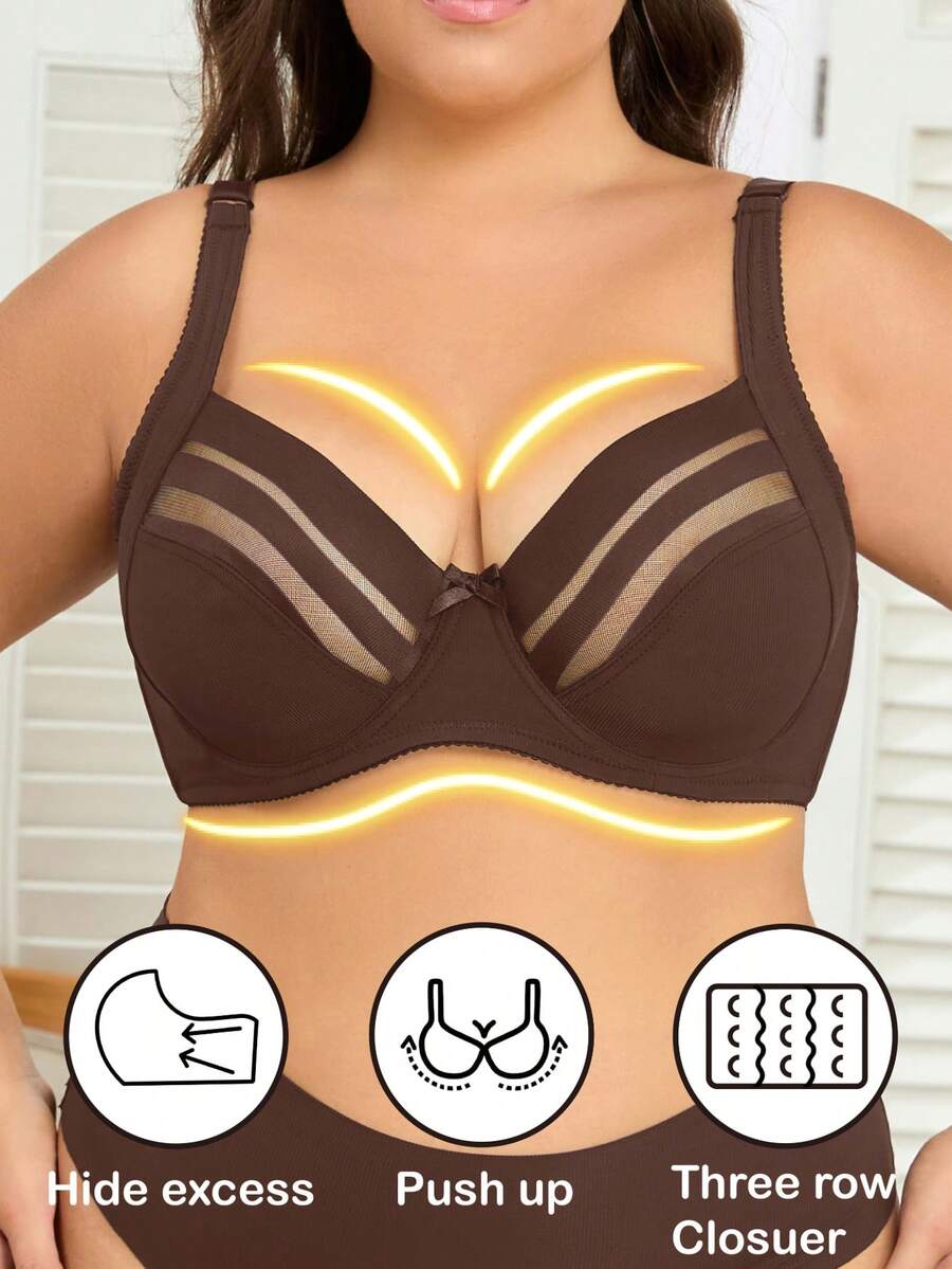 1 pieza Sujetador con aros de encaje para mujer de talla grande, con soporte, sexy, con tirantes ajustables, de cobertura completa, de estilo romántico francés, con elevación