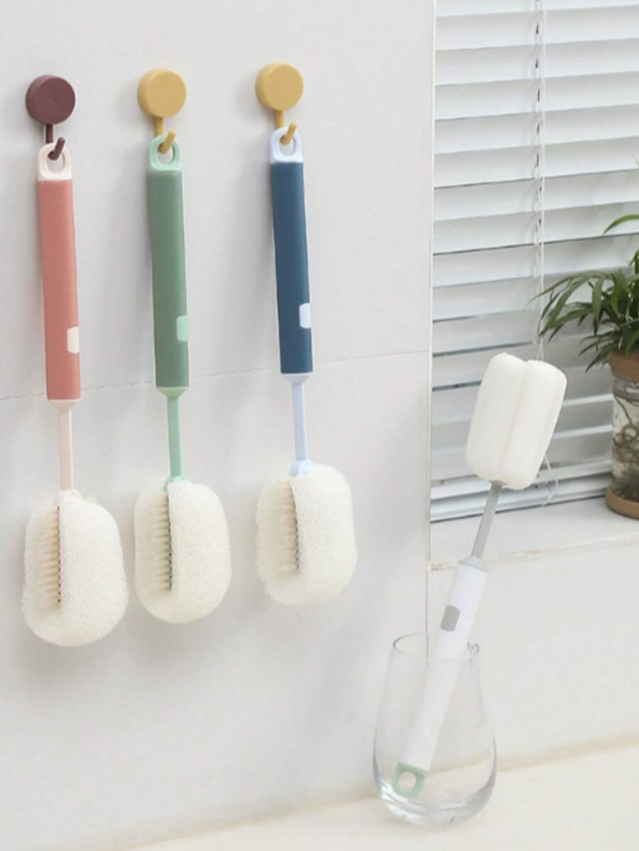 1pc Long Handle Cleaning Sponge Brush, Detachable Sponge For Cleaning Cups, Bottles,