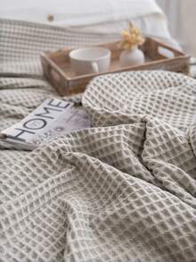 200X230 Waffle Blanket, %100 Cotton Waffle Blanket, Multi-Purpose Geometric Waffle Throw Blanket, Dokubba Waffle Blanket - Grey - View 2