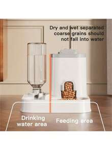 带集成食物盆的自动猫狗饮水机 - 容量 1-10 升，无需电池，现代白色设计，易于清洁和补水 - 耐用的宠物补水解决方案，自动宠物喂食器，时尚的宠物配件，坚固的结构