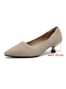 Women's Pointed Toe Shallow Mouth Knitted Hollow Breathable Upper, Stretch And Comfortable, Kitten Heel 1.57 Inches, Suitable For Casual Office Wear, Suitable For Matching Skirts And Trousers - Asaan - Xem 12