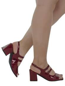 Women's Shoes Pumps Square Toe Open 3 Buckles High Block Heel Sandals Fashion Naty Shoes Spring Summer - 紫紅色 - 查看 5