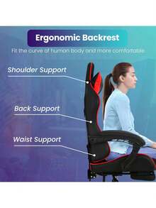 Ergonomic Racing Style Gaming Chair | Computer Desk Chair With Adjustable Lumbar Support | Breathable, Reclinable Design For Long Gaming/Work Hours - 紅色 - 查看 6