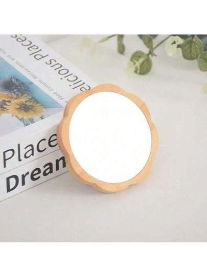 Round Kanten held Mirror, Solid Wood Dormitory Girls' Makeup Portable Compact Dressing Spiegel