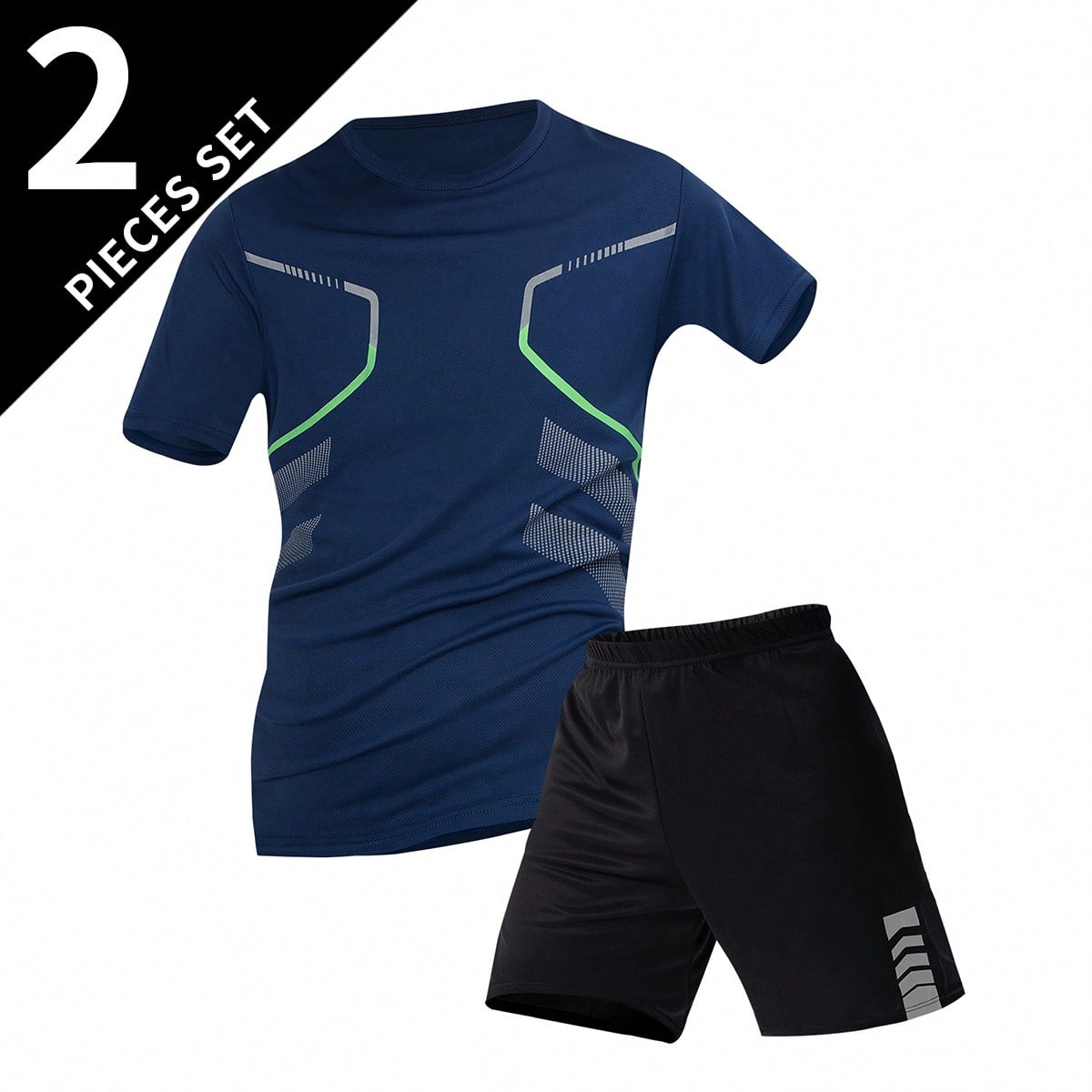 Pcs/Set Conjunto de Verano para Hombre de Manga Corta, Camiseta Casual Deportiva de Cuello Redondo + Conjunto de Pantalones Cortos Día del Padre –