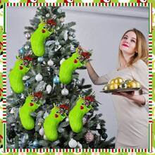 3pcs/1pc Green Christmas Green Hair Christmas Stocking Hanging Ornament, Whimsical Gree Christmas Tree Decoration For Holiday Party, Vibrant Polyester Hanging Decor For Indoor And Outdoor Use - Multicolor - View 2