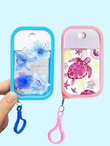 Spray Bottle, 1/2pcs Summer Moisturizing Water Cosmetic Bottle, Pink Flower Print, Ocean Turtle Print Pattern Perfume Spray Bottle, With Hook And Anti-Fall Silicone Protective Cover, Can Be Given To Family Or Friends For Birthday Gifts, Holiday Gifts, Suitable For Travel Portable 50ml