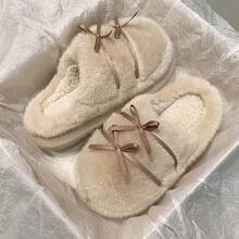 Flauschige Schleifen-Hausschuhe für Frauen, süß & niedlich für Innenräume, warm & bequem für Herbst/Winter