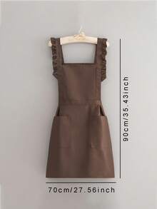 1pc Customized Printed Stylish Korean Apron, Waterproof And Stain Resistant, Apron Cute Lace Skirt Apron, Black Stain Resistant Apron, Sleeveless Apron, For Home, Kitchen, Nail Shop, Cooking, Baking, Nail Salon, Women Work Uniform, Coffee Smock, Home Cooking Clean Sleeveless Bib Apron, Fall Decor