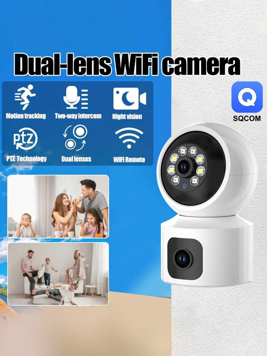FHD Wireless Security Camera With Pan Tilt Zoom Function, Dual Lens Dual Screen, Intelligent Tracking And Voice Alarm - Full-Color Day/, USB Power Supply, Dual Channel Audio Intercom, 1 Device Equals 2 Devices, Monitoring And Viewing From 2 Different Angles