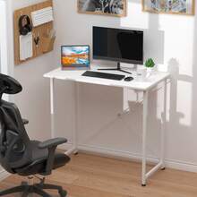 Escritorio plegable pequeño, escritorio de computadora plegable, ahorra espacio, adecuado para oficina en casa y estudio, escritorio plegable, escritorio plegable portátil para oficina en casa, mesa de oficina que ahorra espacio, (80 x 45,5 x 74 cm) - Blanco-80x45x73cm - Ver 4
