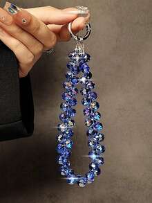 Fashionable Beaded Phone Wrist Strap, Universal Fit For All Smartphones, Luxury Beaded Decoration With Finger Ring Stand Gifts For Mother, Family, Friends, Birthday, Holiday Phone Charm, Phone Chain - Black - View 20