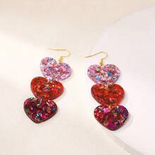 2-Piece Set Of Unique Exaggerated Mixed Color Sequin Heart Earrings, Unique Design, Multi-Color Patchwork