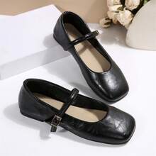 Women Shoes Ballet Flats Square Toe Slip On Casual Comfort Wear - màu đen - Xem 3