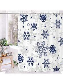 Christmas Shower Curtain, Xmas Snowflake Winter New Year Holiday Bathroom Curtain Waterproof Fabric Machine Washable With Hooks Bathroom Decor