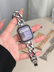 Fashionable Steel Watch Band, Unisex, Compatible With Apple Watch Bands 38mm, 40mm, 41mm, 42mm, 44mm, 45mm, 46mm, 49mm, Compatible With Ultra/SE/11/10/9/8/7/6/5/4/3/2/1 Series, Ideal Back-To-School Gift For Women - Silver - View 3