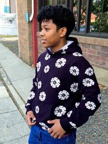 1pc Boys' Street Hip Hop Graphic Print Hoodie Sweatshirt, Autumn/Winter - Black - View 8