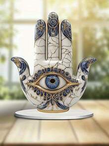 2D 平面优雅眼形装饰，蓝色和金色图案设计 - 象征保护和视野，适合作为家庭/办公室/厨房或花园礼物、圣诞装饰，2D 平面 0.3 厘米厚度 - 彩色 - 查看 3