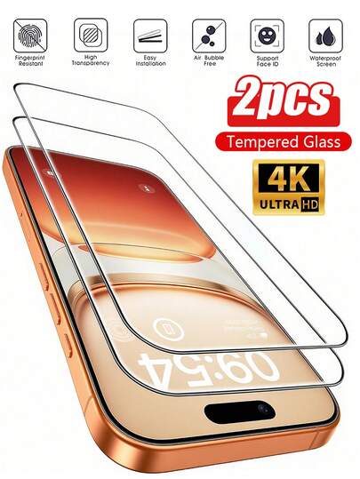 2 piezas Protector de pantalla de vidrio templado HD de cobertura completa resistente a arañazos compatible con iPhone 17/iPhone 17 Pro/iPhone 17 Pro Max/16/15/iPhone 13/12/iPhone 11/XS/6/7/8 Plus/ Regalo para cumpleaños, familia, amigos Protector de pantalla de teléfono móvil, accesorios de teléfono móvil a prueba de agua, a prueba de golpes, a prueba de caídas, protección de pantalla antihuellas esenciales, aplicable a protección diaria, oficina, hogar a prueba de caídas resistente a arañazos