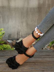 黑色蝴蝶结镂空平底乐福鞋，方头优雅时尚镂空平底一脚蹬鞋，百搭休闲办公女鞋，四季皆宜