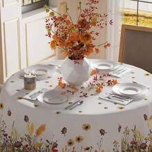 XCHI Fall Color Wild Flowers Pumpkin Tablecloth Round Washable Table Covers For Home Party Decorations 70x70 Inch