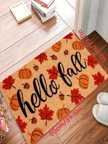 1pc Best-Selling "Hello Fall" Pumpkin & Maple Leaf Themed Doormat/Small Rug - 900GSM Soft Velvet, Machine Washable, Durable, Stain-Resistant, Quick Dry, Suitable For Indoor/Outdoor Decor, Bedroom, Kitchen, Photo Props, Holiday Gifts, All Season