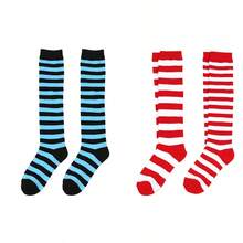 2 Pairs Striped Knee-High Socks, Cosplay Socks, Breathable Non-Slip, Suitable For Party Costumes
