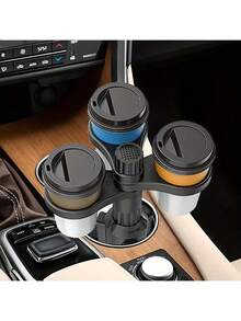 Upgraded Multi-Function Car Cup Holder, One-Time Expansion Can Accommodate Three Cups, Extendable Base Stable Without Shaking - Black - View 2